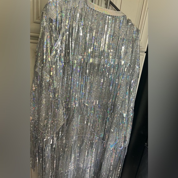 Dolls Kill Club Exx Glam All Night Sequin Fringe Duster Holo Bling Sz XS - Picture 8 of 10
